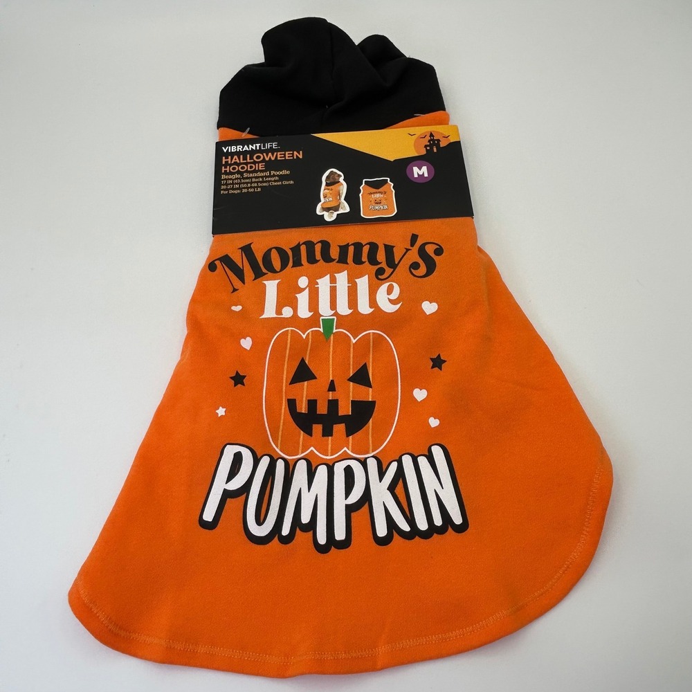 NEW Halloween Dog Hoodie Size M Mommy's Little Pumpkin Orange Black Vibrant Life
